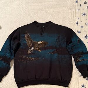 Vintage Men's Black and Blue Eagle Sweatshirt